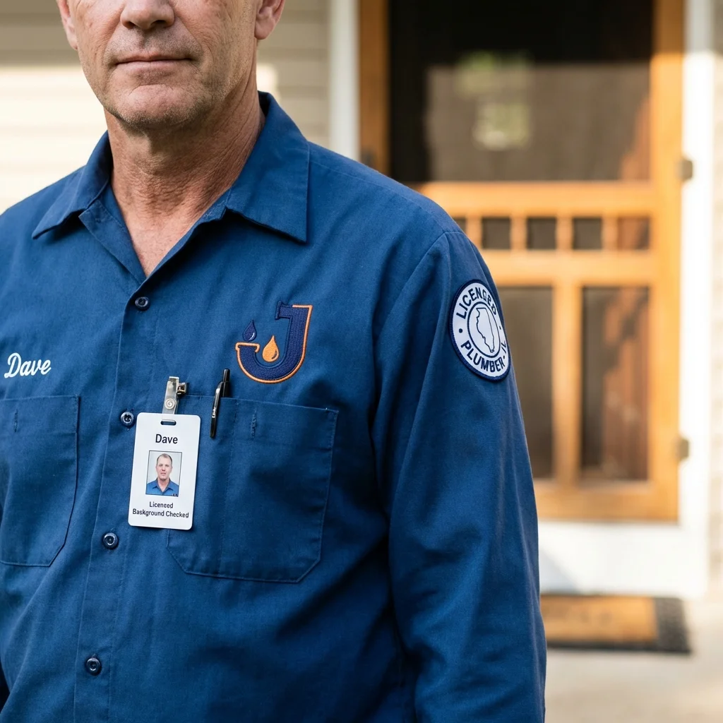 Licensed plumber showing ID badge in Canfield, OH