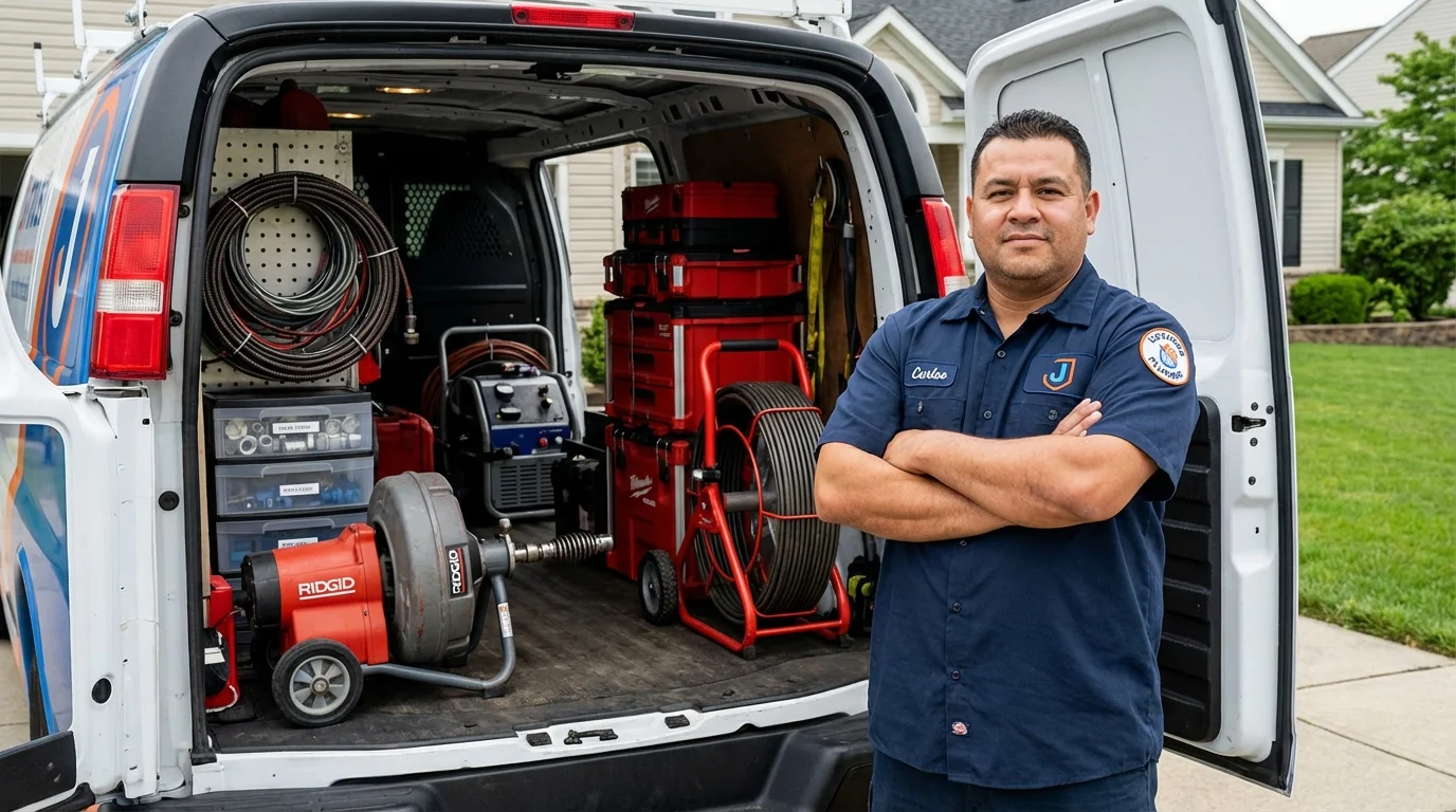 Professional drain cleaning equipment and Johns Plumbing LLC plumber in Canfield