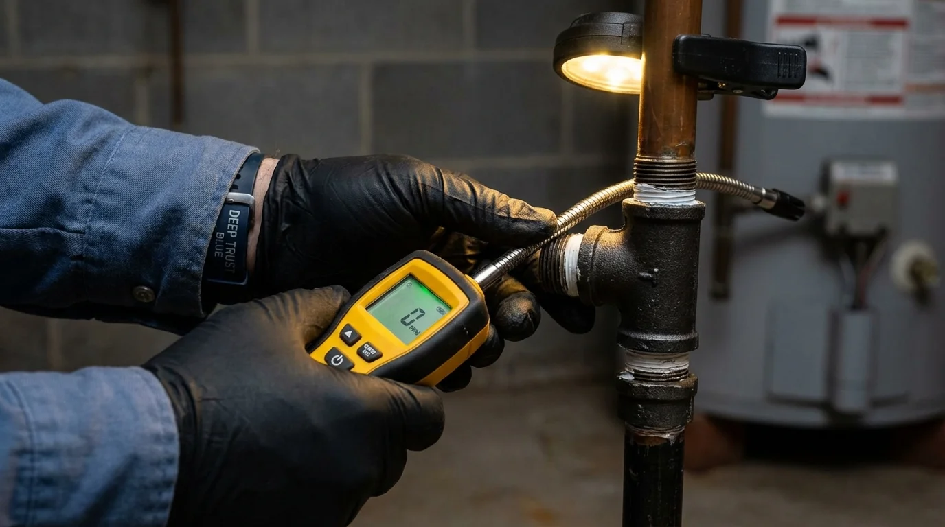 Gas leak detection with electronic sniffer by Johns Plumbing LLC in Canfield