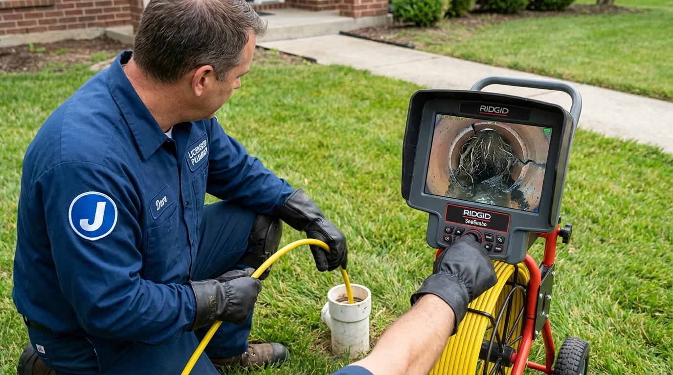 Sewer camera inspection being performed by Johns Plumbing LLC in Canfield